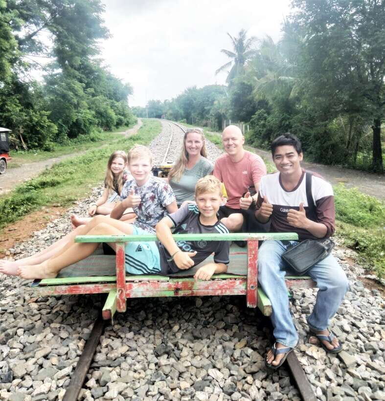 Bamboo Train, Banann Temple, Fruit Bat, Bat Cave, Sunset - The Bamboo Train through rice paddies (the star, but budget for it)