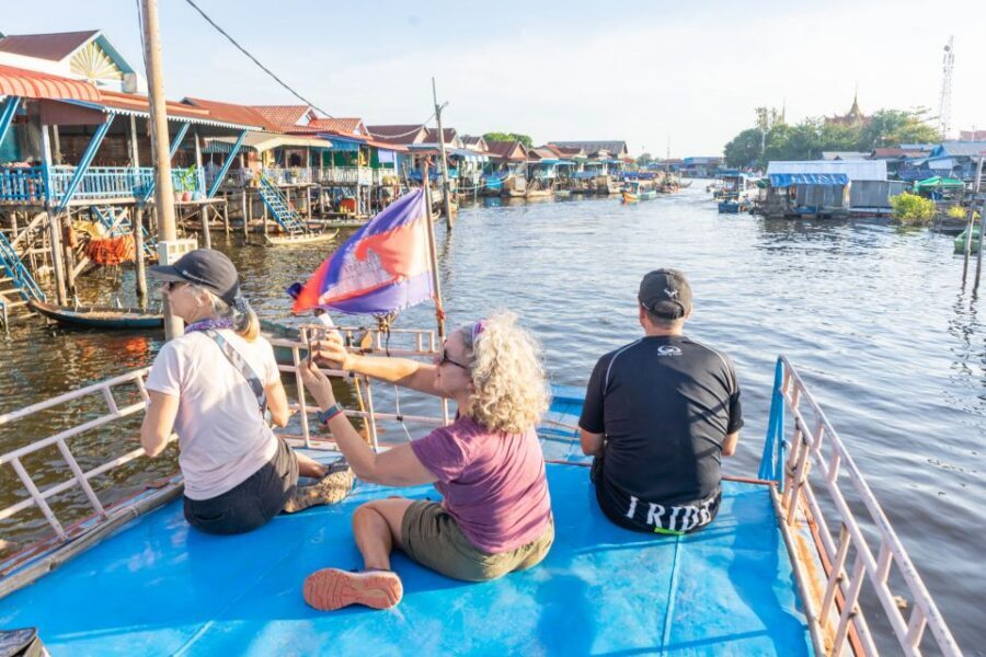 Kampong Phluk: Floating Village Sunset Bike Tour or E-Bike - The boat ride through Kampong Phluk: schools, market, and pagoda from the water