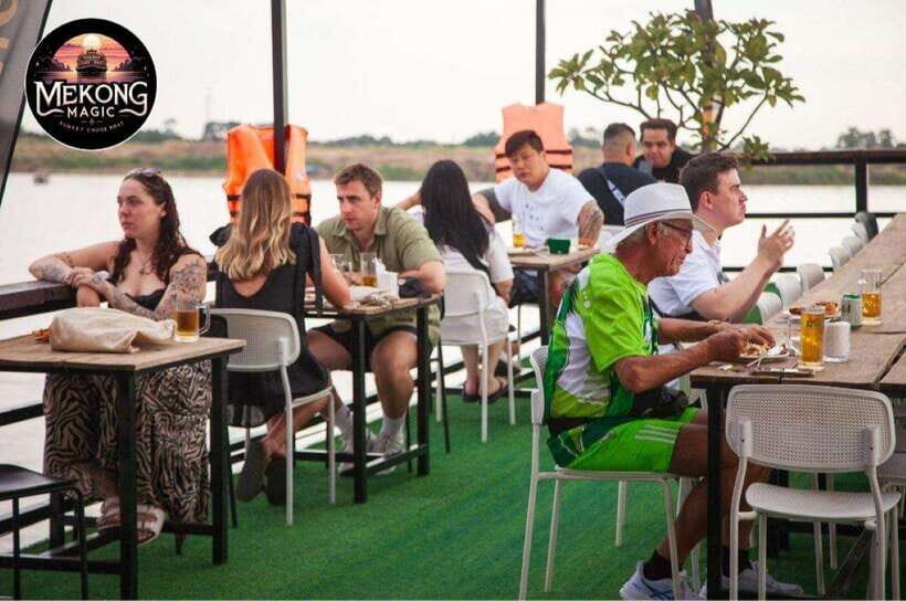 Sunset Cruise Unlimited BBQ Buffet, Cold Beers, Soft Drinks<em> – Key highlights to look for’ /></p>
<ul>
<li><strong>Sunset and skyline views</strong> across Phnom Penh from the river</li>
<li><strong>Slow Mekong/Tonle Sap/Four Faces route</strong>, with river life along the way</li>
<li><strong>Three package levels</strong>: Gold (unlimited BBQ + drinks), Premium (unlimited beer/soft drinks), or cruise-only</li>
<li><strong>Onboard bar</strong> for cocktails and spirits you can buy separately</li>
<li><strong>Good onboard service rhythm</strong>, including regular top-ups for drinks</li>
<li><strong>Worth doing for photos</strong>, especially as the sky shifts and lights start to glow</li>
</ul>
<h2 id="why-the-phnom-penh-mekong-sunset-cruise-is-worth-90-minutes">Why the Phnom Penh Mekong Sunset Cruise is worth 90 minutes</h2>
<p><img width="820" height="537" decoding="async" src=